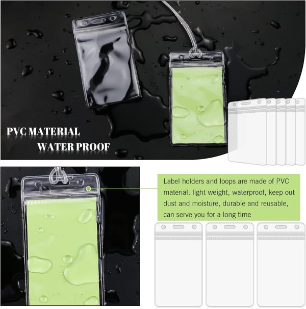 WYOMER 100 Pieces Clear ID Card Holder Plastic Luggage Bag Tag Holder Badge Label Tag Holder with 100 Pack Luggage Tag Loop Straps for Office Business Travel Supplies - Image 3