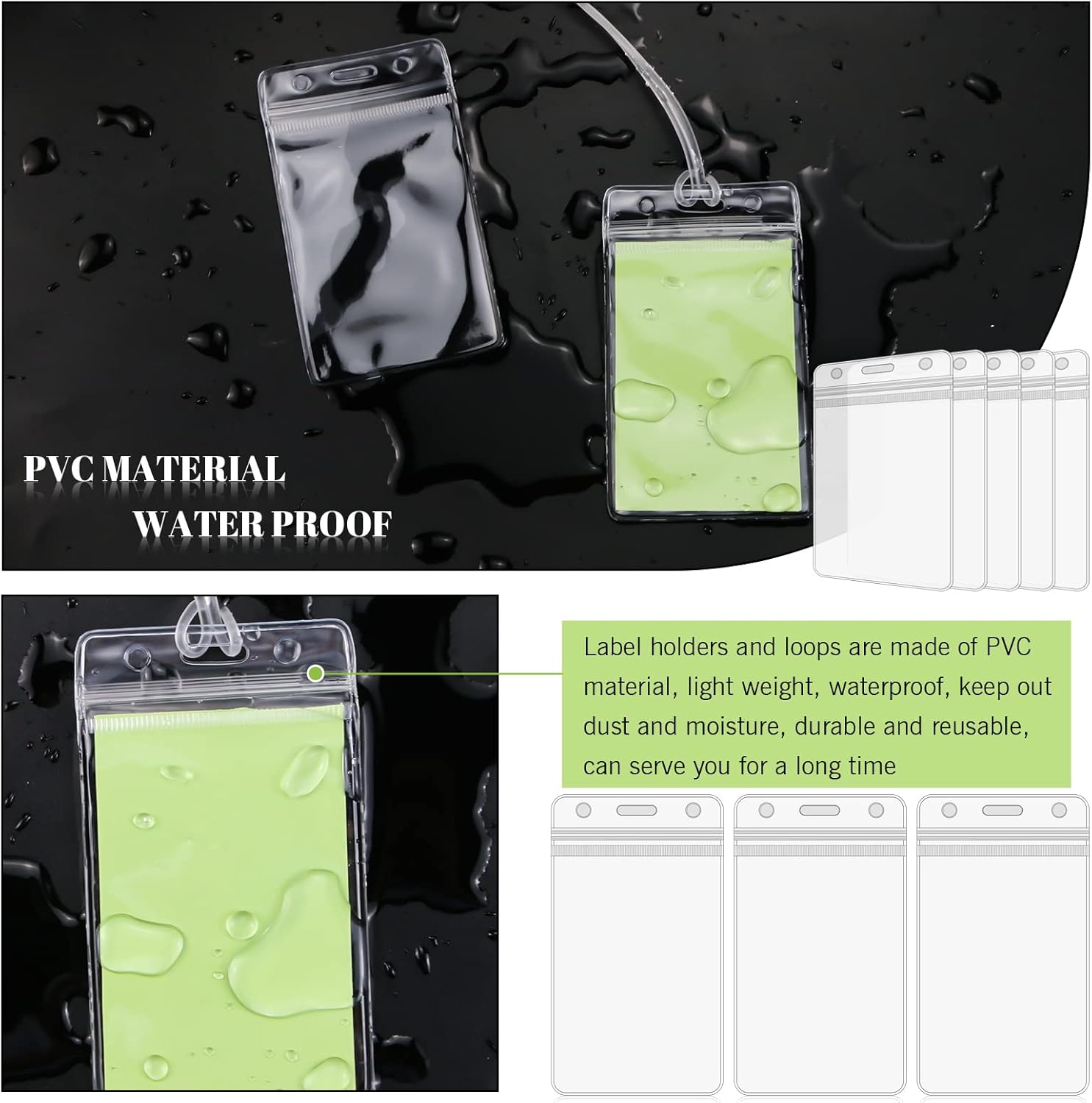 WYOMER 100 Pieces Clear ID Card Holder Plastic Luggage Bag Tag Holder Badge Label Tag Holder with 100 Pack Luggage Tag Loop Straps for Office Business Travel Supplies - Image 3