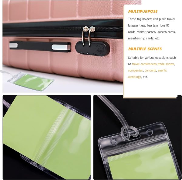 WYOMER 100 Pieces Clear ID Card Holder Plastic Luggage Bag Tag Holder Badge Label Tag Holder with 100 Pack Luggage Tag Loop Straps for Office Business Travel Supplies - Image 5