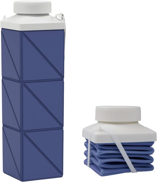 24oz Collapsible Water Bottles,Food grade BPA Free Reusable Foldable Water Bottle Lightweight LeakProof for Travel Hiking Camping Cycling Gym Sports,Collapses Folding Water Bottle,Dark Blue