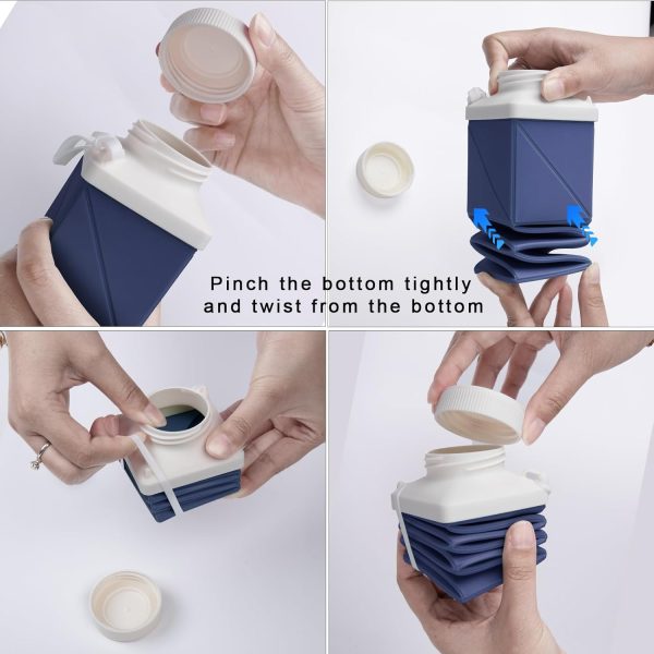 24oz Collapsible Water Bottles,Food grade BPA Free Reusable Foldable Water Bottle Lightweight LeakProof for Travel Hiking Camping Cycling Gym Sports,Collapses Folding Water Bottle,Dark Blue - Image 2