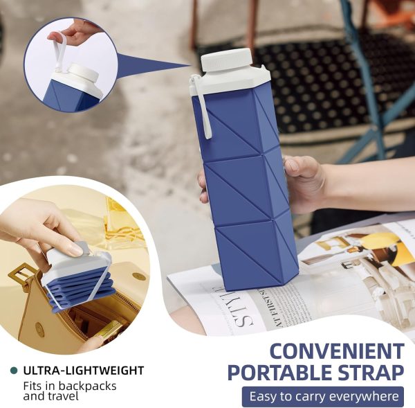 24oz Collapsible Water Bottles,Food grade BPA Free Reusable Foldable Water Bottle Lightweight LeakProof for Travel Hiking Camping Cycling Gym Sports,Collapses Folding Water Bottle,Dark Blue - Image 5