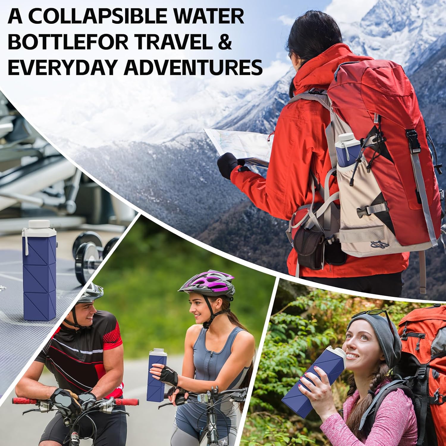 24oz Collapsible Water Bottles,Food grade BPA Free Reusable Foldable Water Bottle Lightweight LeakProof for Travel Hiking Camping Cycling Gym Sports,Collapses Folding Water Bottle,Dark Blue - Image 8
