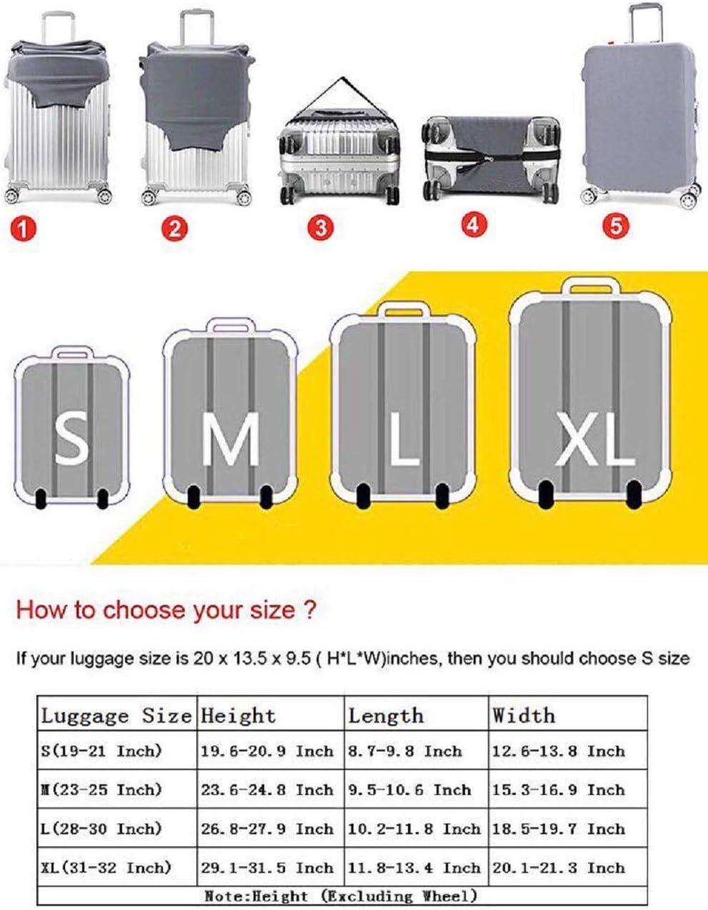 7-Mi Suitcase Cover Spandex Travel Luggage Covers Organizers Trolley Protector Fits 28 to 30 Inch Baggage Case Sleeve Black - Image 7