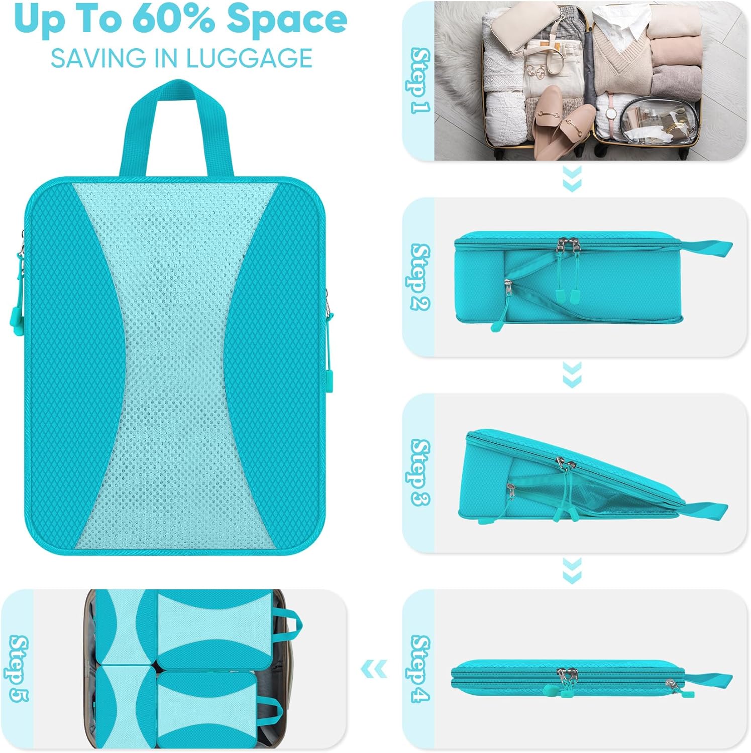 8 Set Compression Packing Cubes for Travel, Lightweight Compression Cubes for Suitcases, Expandable Suitcase Organizer with Shoes & Laundry Bags, Travel Accessories for Men Women - Image 2