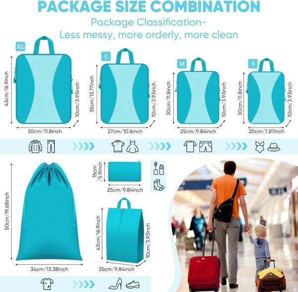 8 Set Compression Packing Cubes for Travel, Lightweight Compression Cubes for Suitcases, Expandable Suitcase Organizer with Shoes & Laundry Bags, Travel Accessories for Men Women - Image 4