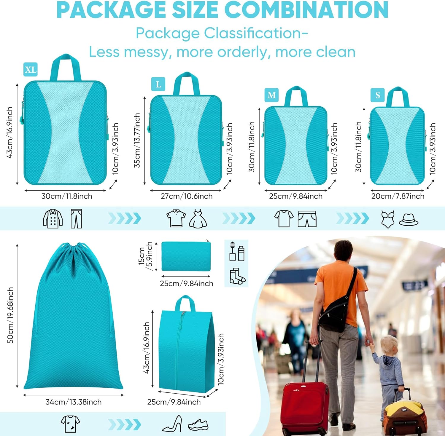 8 Set Compression Packing Cubes for Travel, Lightweight Compression Cubes for Suitcases, Expandable Suitcase Organizer with Shoes & Laundry Bags, Travel Accessories for Men Women - Image 4