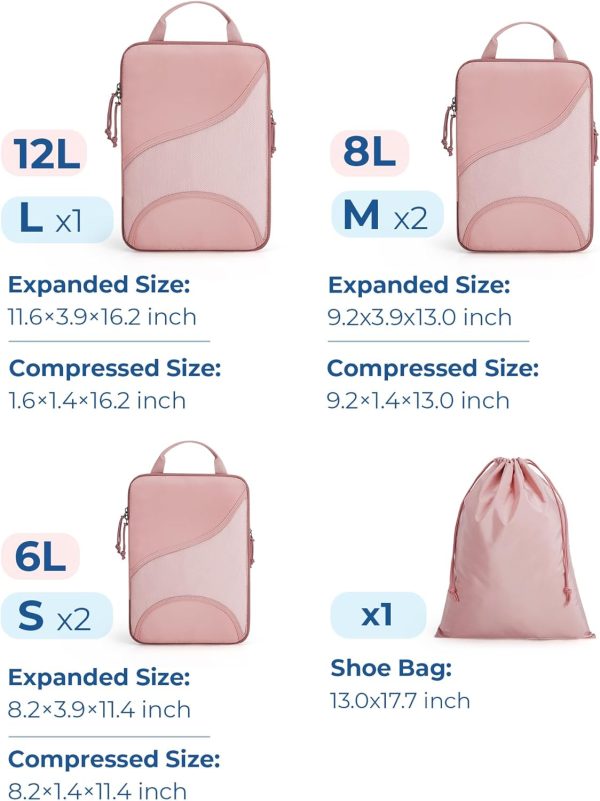 Compression Packing Cubes for Travel, 6 Set Travel Packing Cubes for Suitcases, Compression Suitcases Organizers Bag Set for Travel Essentials, Lightweight Packing Organizers with Shoe Bag - Image 2