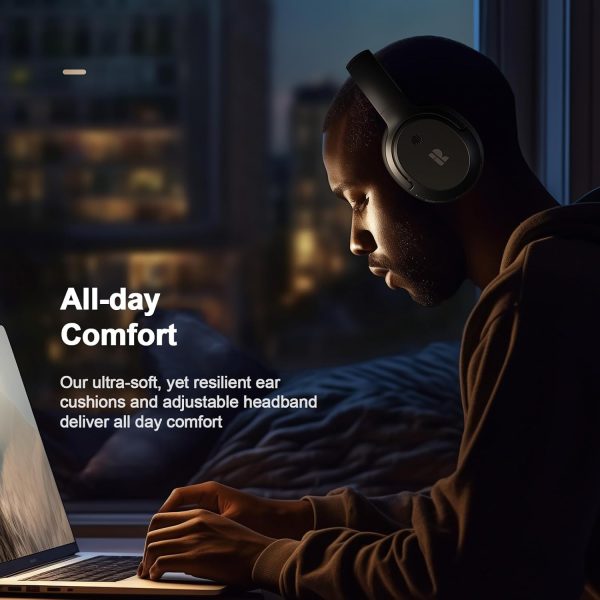 Bluetooth Headphones, Hybrid Active Noise Cancelling Wireless Headphones Over Ear with Microphone, Up to 140H Playtime, Transparency Mode, Deep Bass, Clear Calls, Comfort fit for Travel, Home Office - Image 6