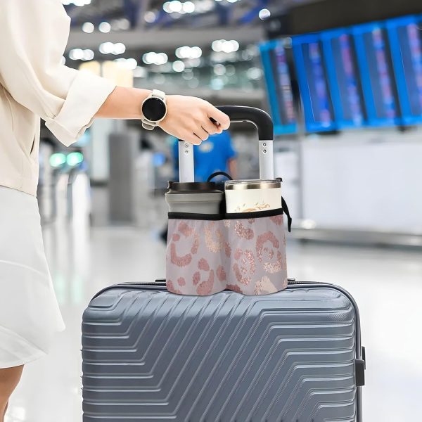 Luggage Travel Cup Holder Rose Gold Leopard Skin Drink Holder Bag Hands Free Travel Accessories - Image 6