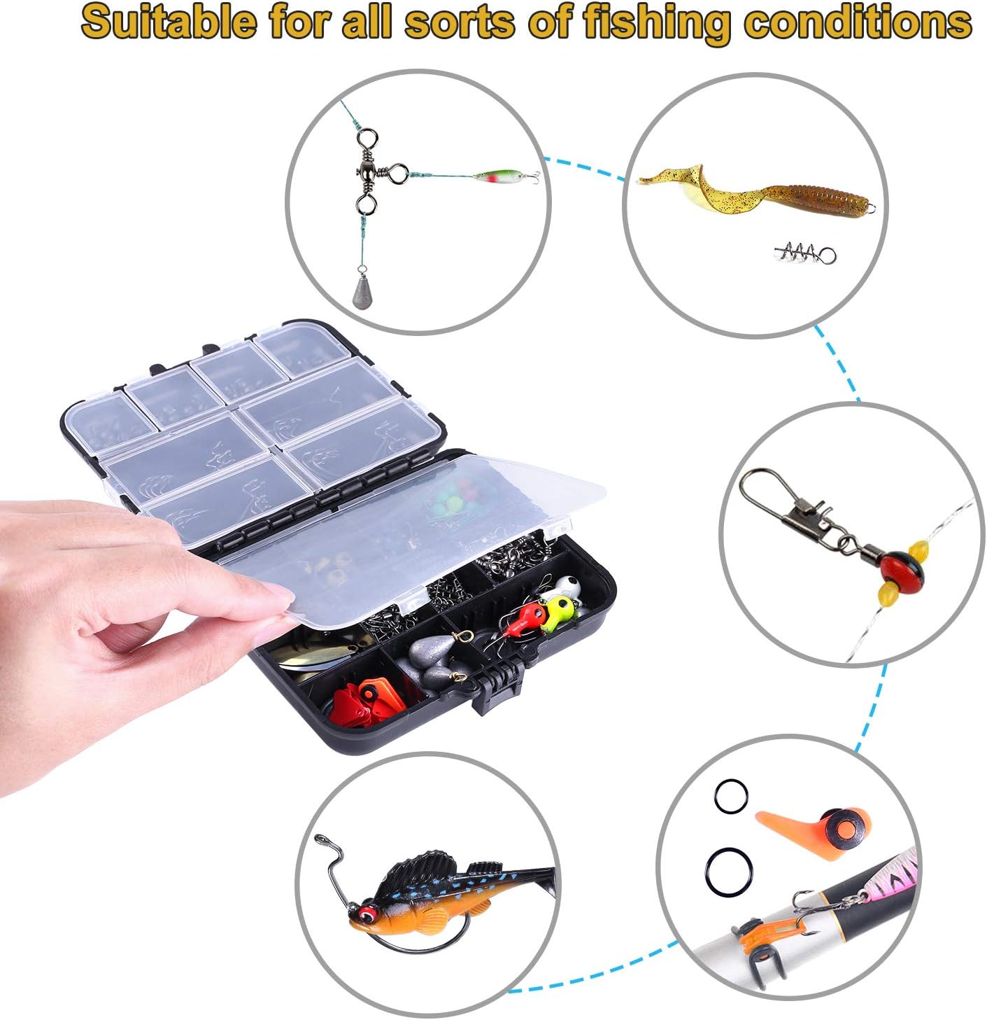 TOPFORT 187/343pcs Fishing Accessories Kit, Organized Fishing Tackle Box with Tackle Included, Fishing Hooks, Fishing Weights Sinkers, Fishing Gear and Equipment, Fishing Gift for Men - Image 5
