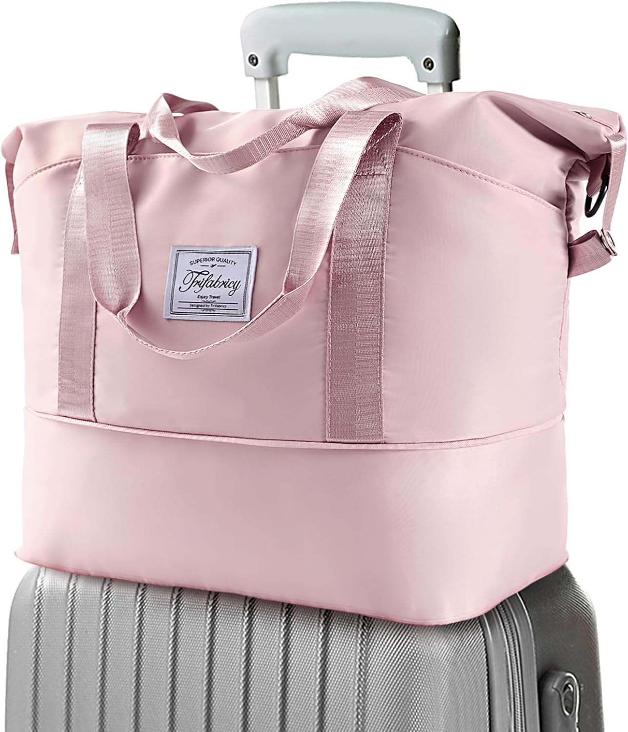 Travel Duffel Bag - Large Shoulder Weekender Overnight Bag, Carry on Bag with Wet Pocket, Waterproof Expandable Duffel Bag with Trolley Sleeve, Sports Tote Gym Bag for Women, Pink
