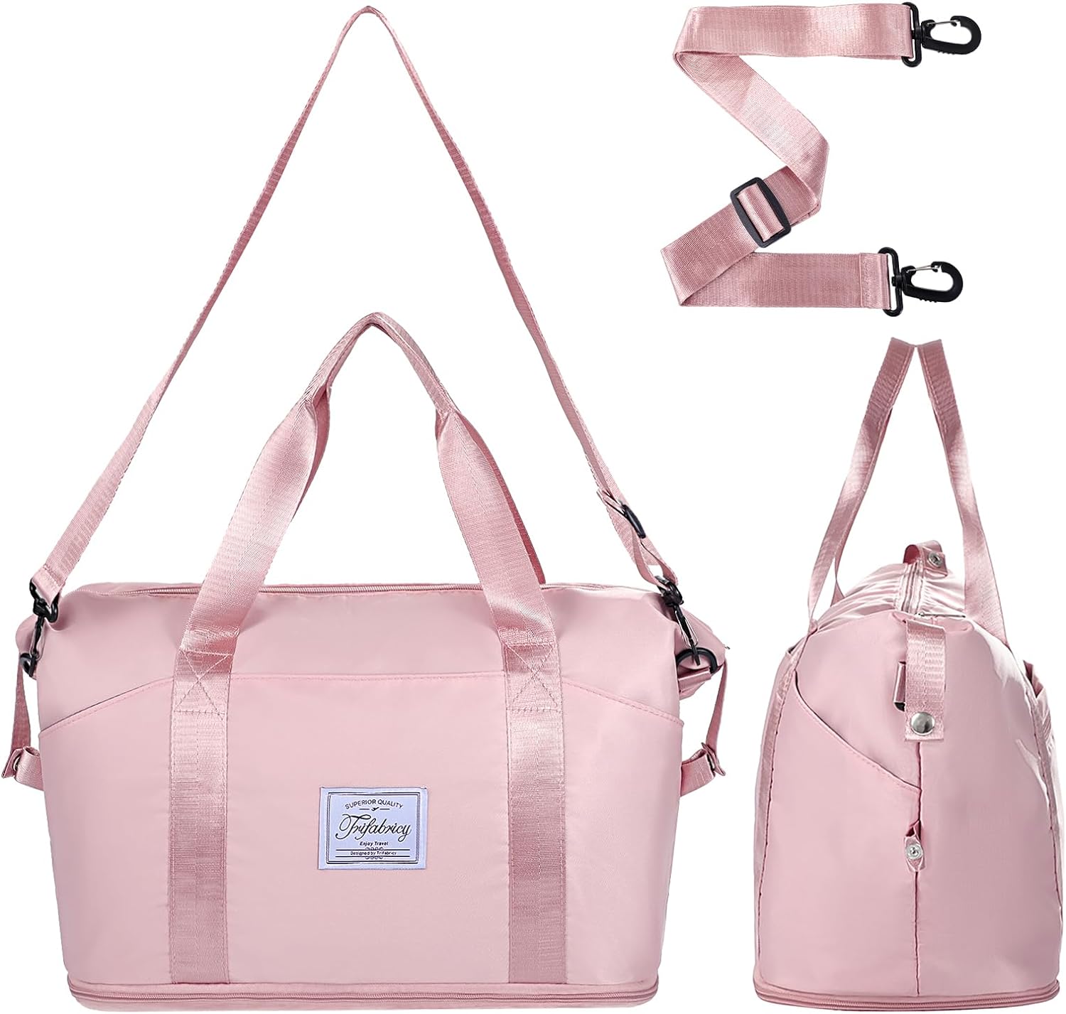 Travel Duffel Bag - Large Shoulder Weekender Overnight Bag, Carry on Bag with Wet Pocket, Waterproof Expandable Duffel Bag with Trolley Sleeve, Sports Tote Gym Bag for Women, Pink - Image 2