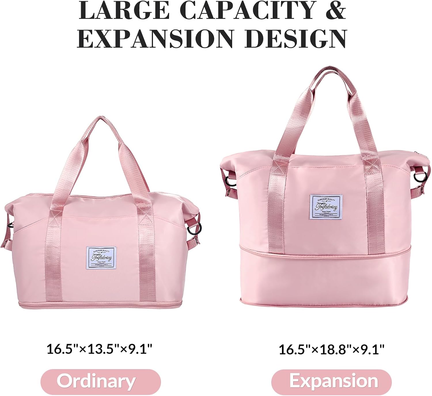 Travel Duffel Bag - Large Shoulder Weekender Overnight Bag, Carry on Bag with Wet Pocket, Waterproof Expandable Duffel Bag with Trolley Sleeve, Sports Tote Gym Bag for Women, Pink - Image 3